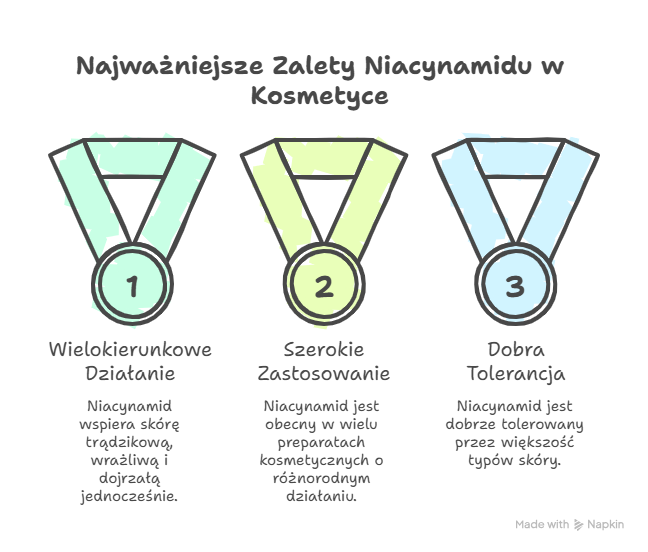 Ilustracja najważniejszych zalet niacynamidu